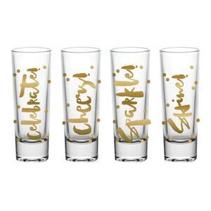 Slant Collections Gold Celebration Shot Glass Set 4 Glam Party Barware NEW